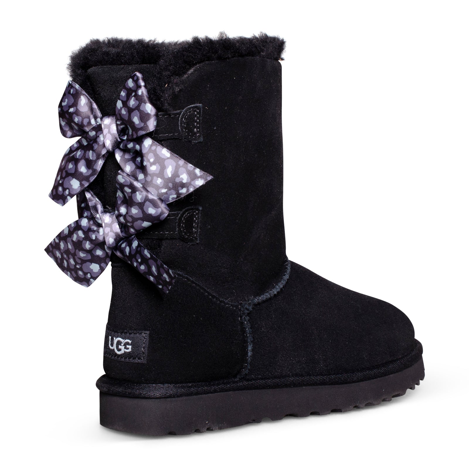 UGG Bailey Bow Leopard Black Boots - Women's