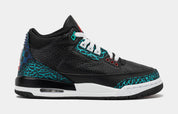 Air Jordan 3 Retro Black and Hyper Jade Grade School Lifestyle Shoes (Black/Siren Red/Hyper Jade/White)