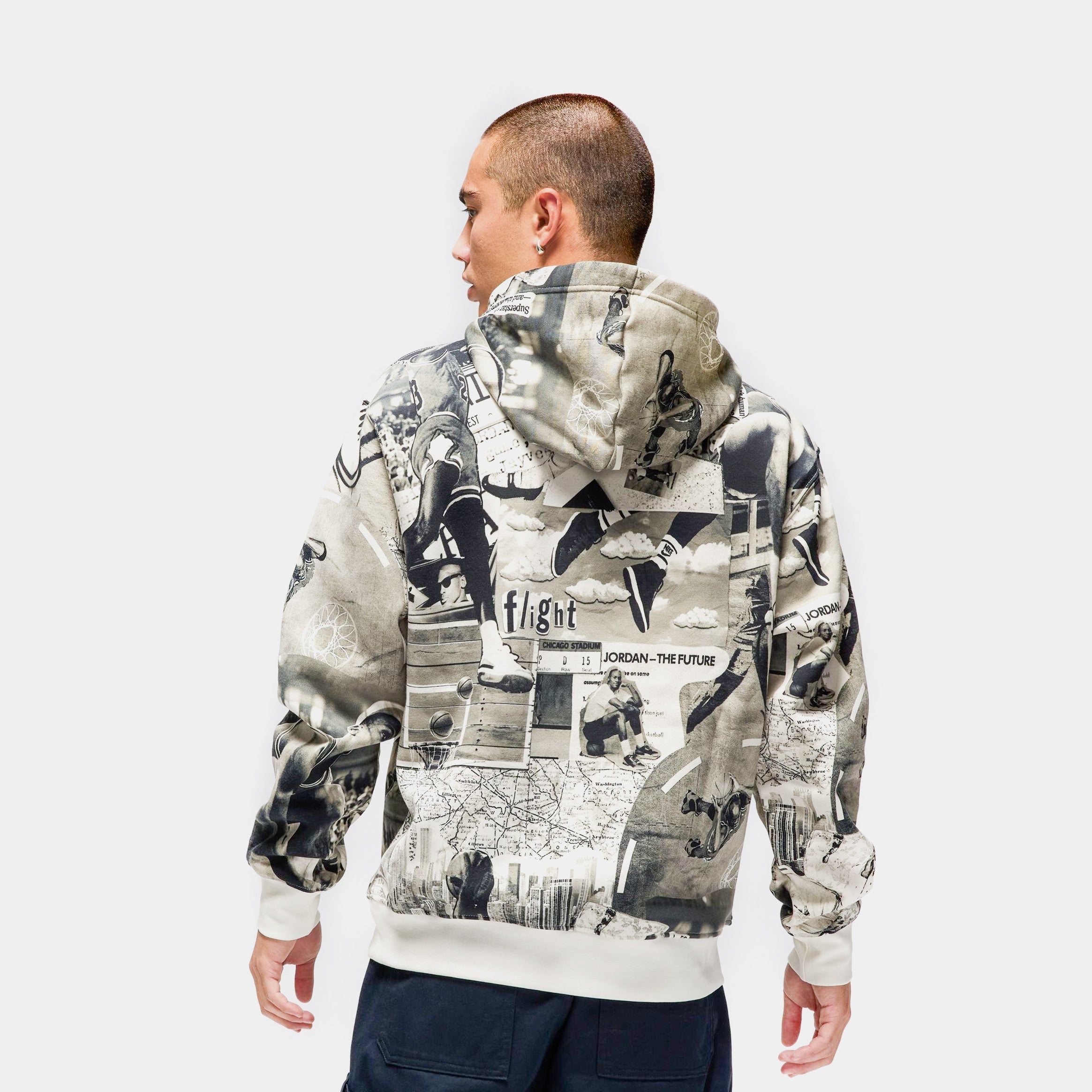 Brooklyn Fleece Flight All Over Print Pullover Mens Hoodie (Black/White)