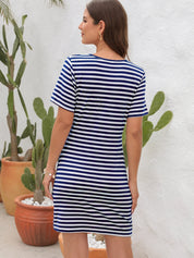 Cutout Striped Round Neck Short Sleeve Dress