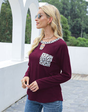 Cutout Leopard Round Neck Long Sleeve T-Shirt