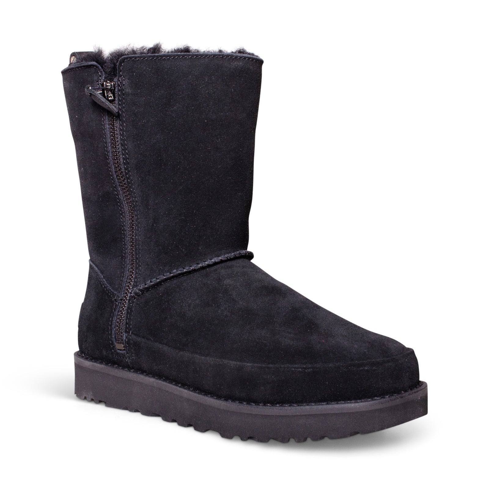 UGG Classic Zip Short Suede Black Boots - Women's