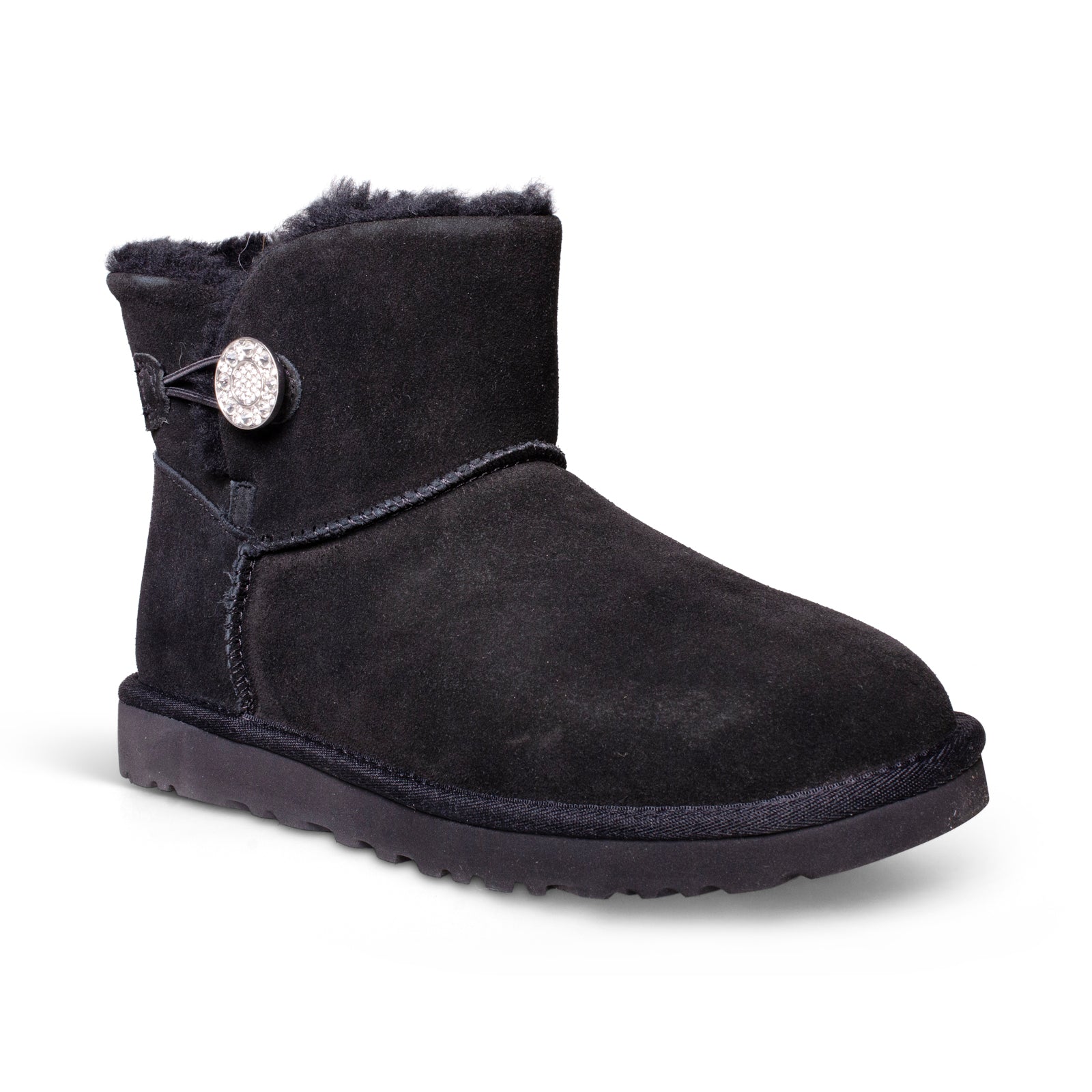 UGG Mini Bailey Button Crystals Black Boots - Women's