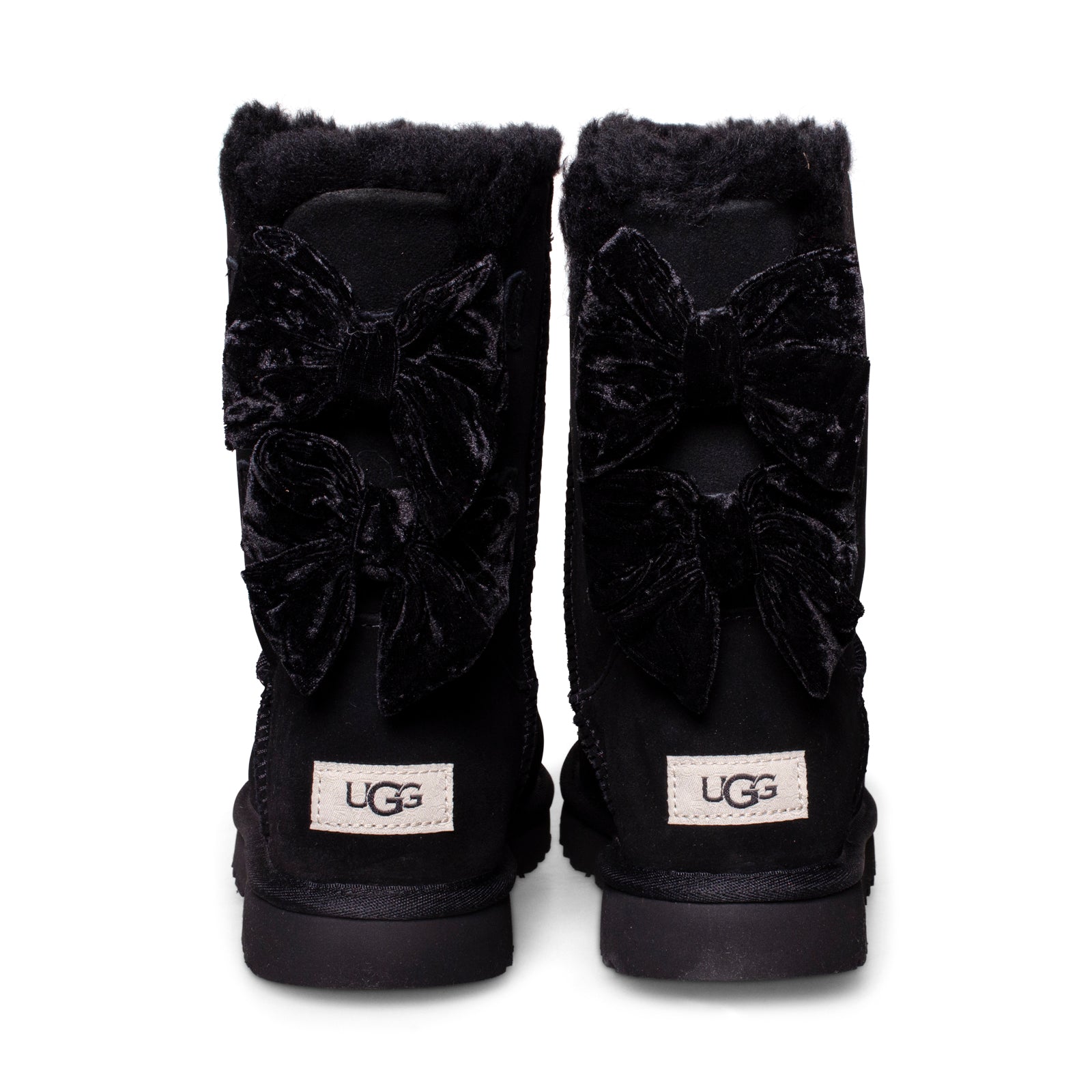 UGG Bailey Bow Crushed Velvet Black Boots - Women's