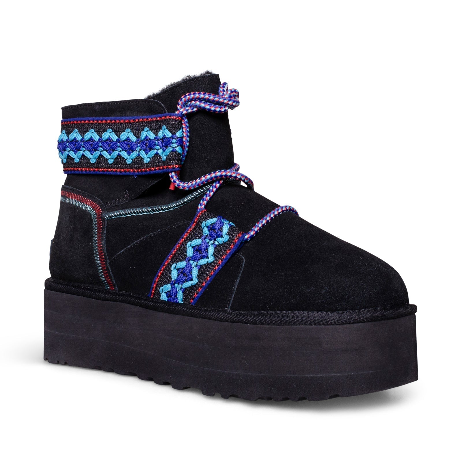 UGG Classic Mini II Braid Platform Black Boots - Women's