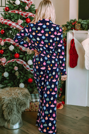 Christmas Lights Print Collared Neck Top and Pants Set