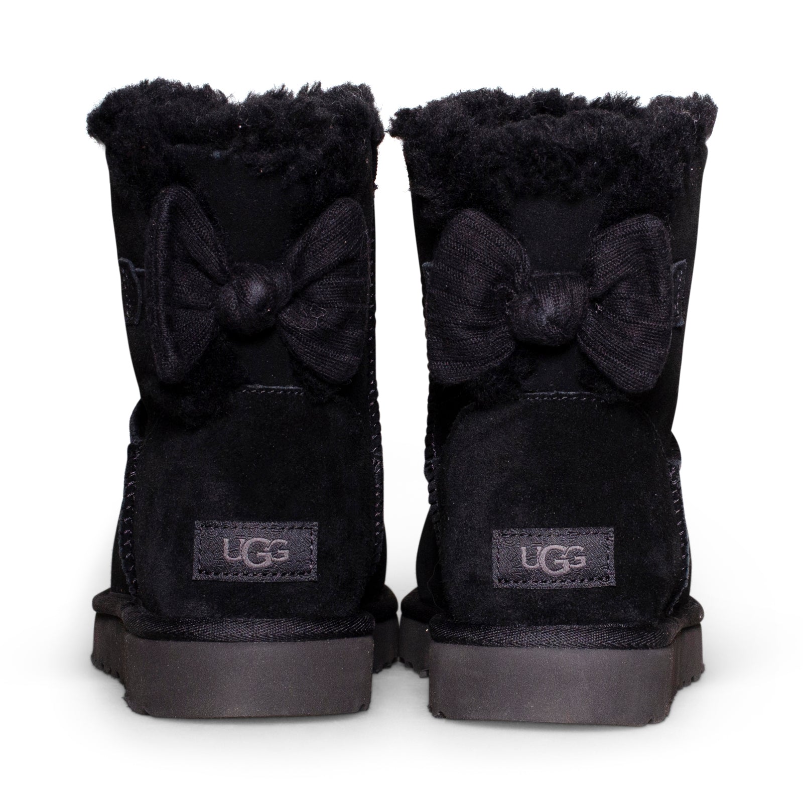 UGG Mini Bailey Ribbed Bow Black Boots - Women's