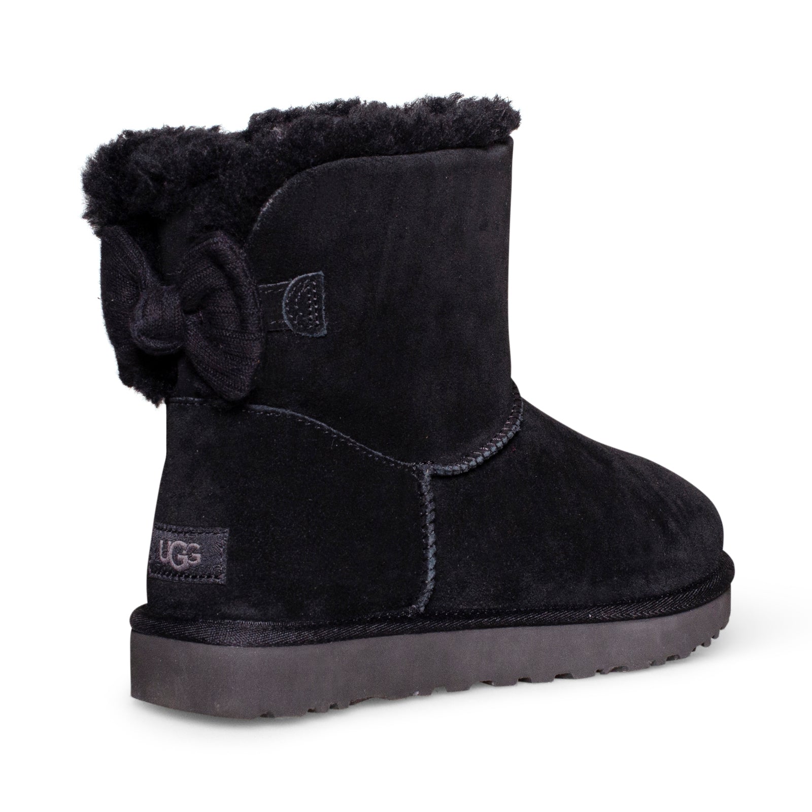 UGG Mini Bailey Ribbed Bow Black Boots - Women's