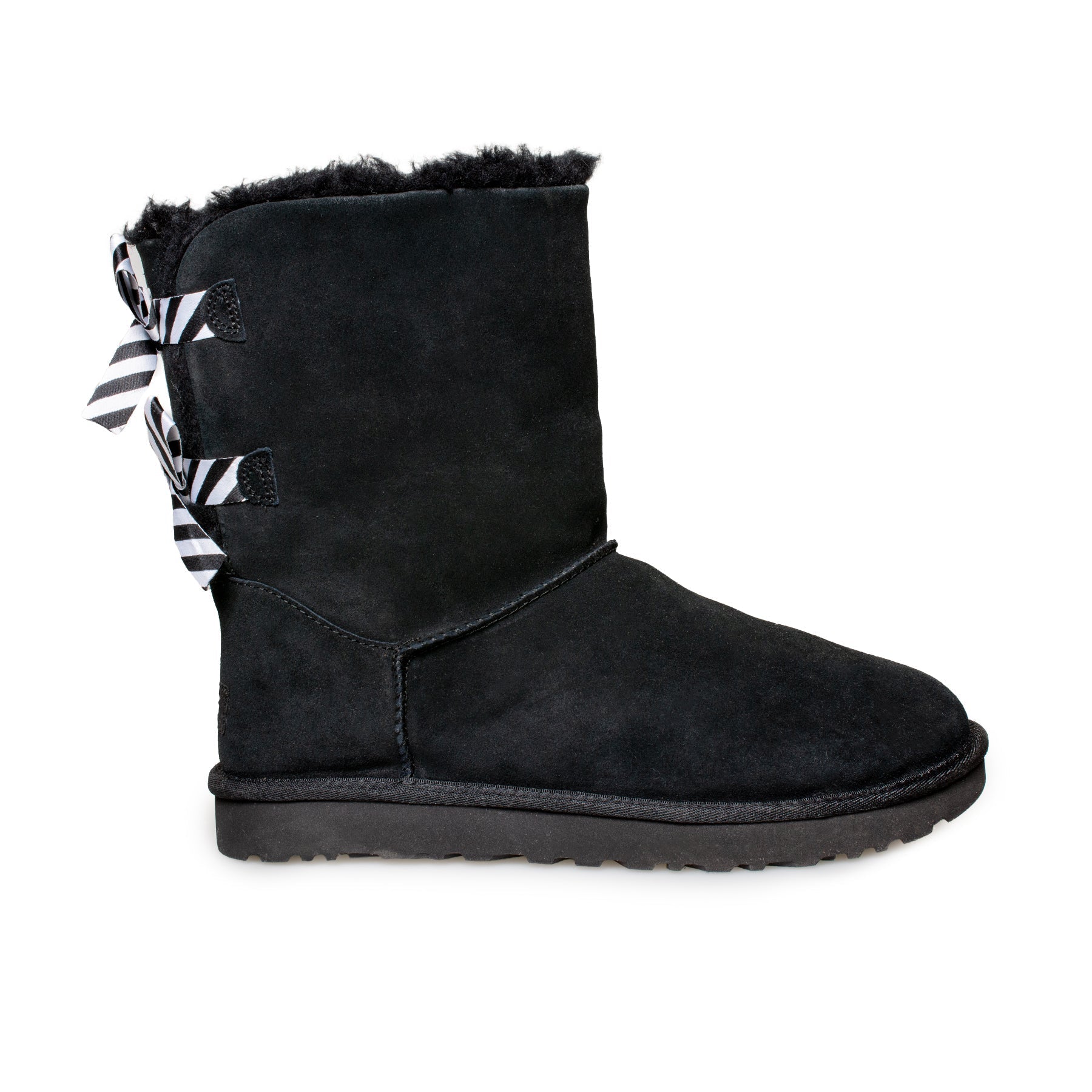 UGG Bailey Bow Diagonal Stripes Black Boots - Women's