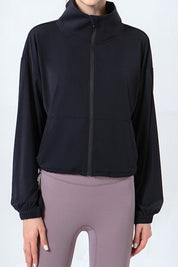 Drawstring Zip Up Dropped Shoulder Active Outerwear