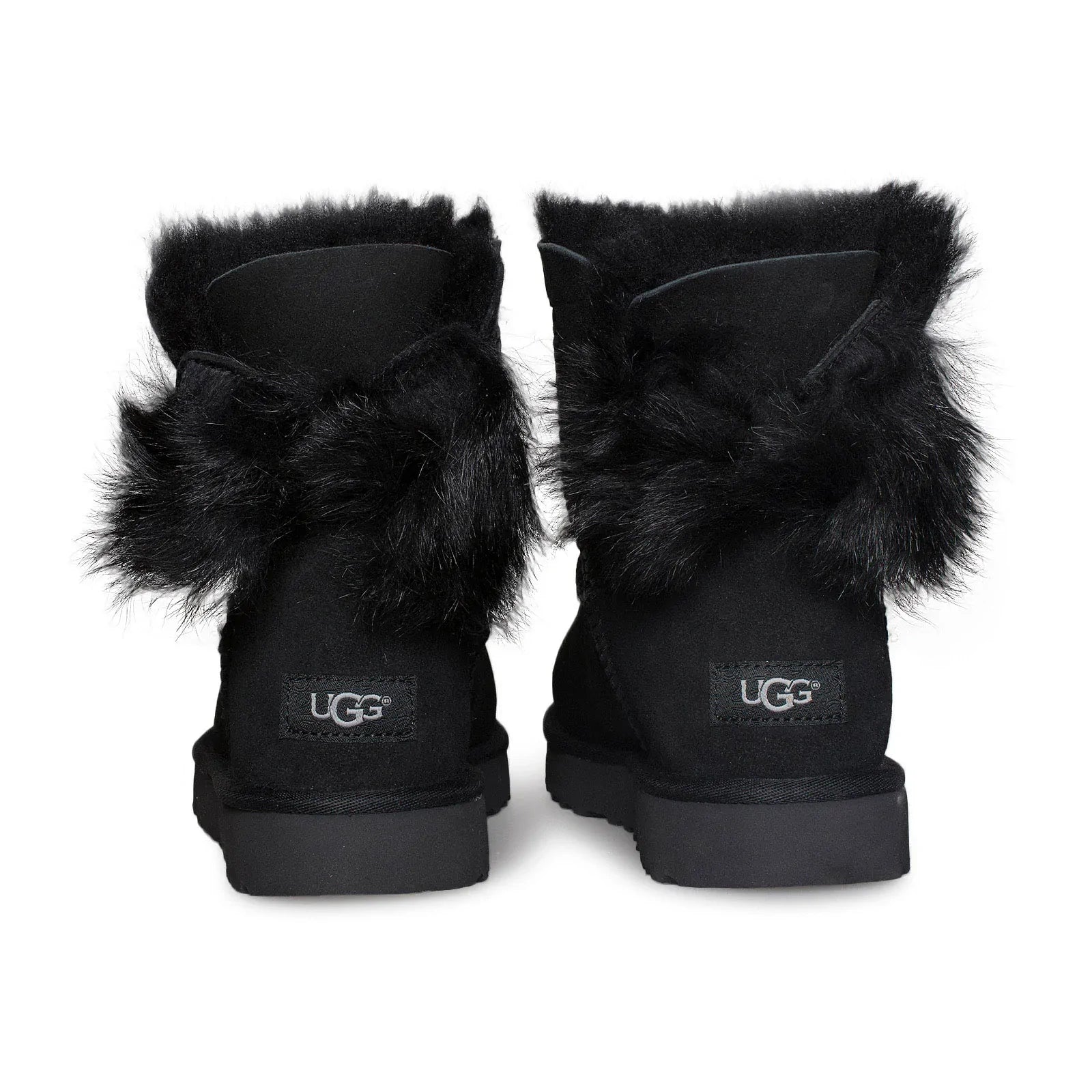 UGG Fluff Bow Mini Black Boots - Women's