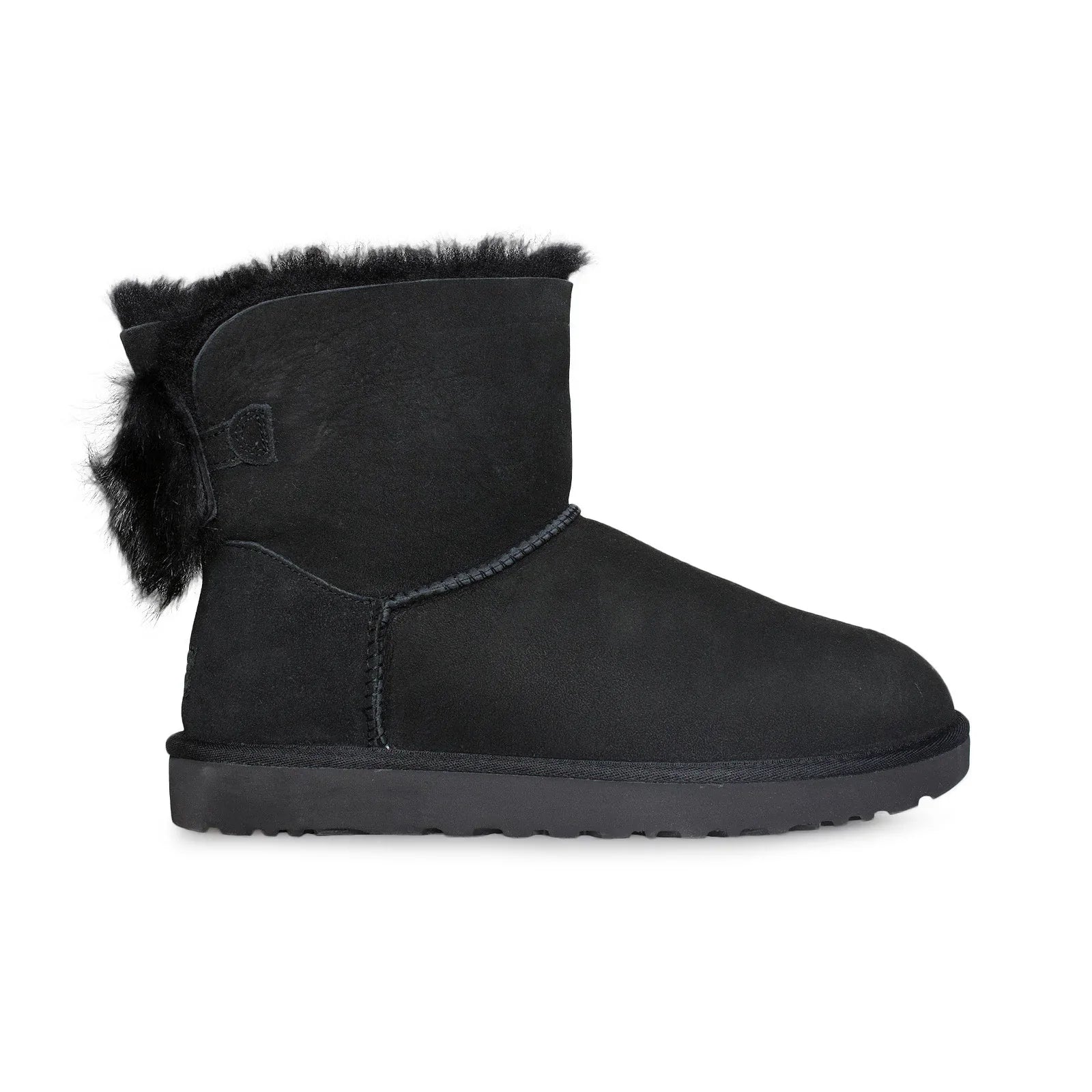 UGG Fluff Bow Mini Black Boots - Women's