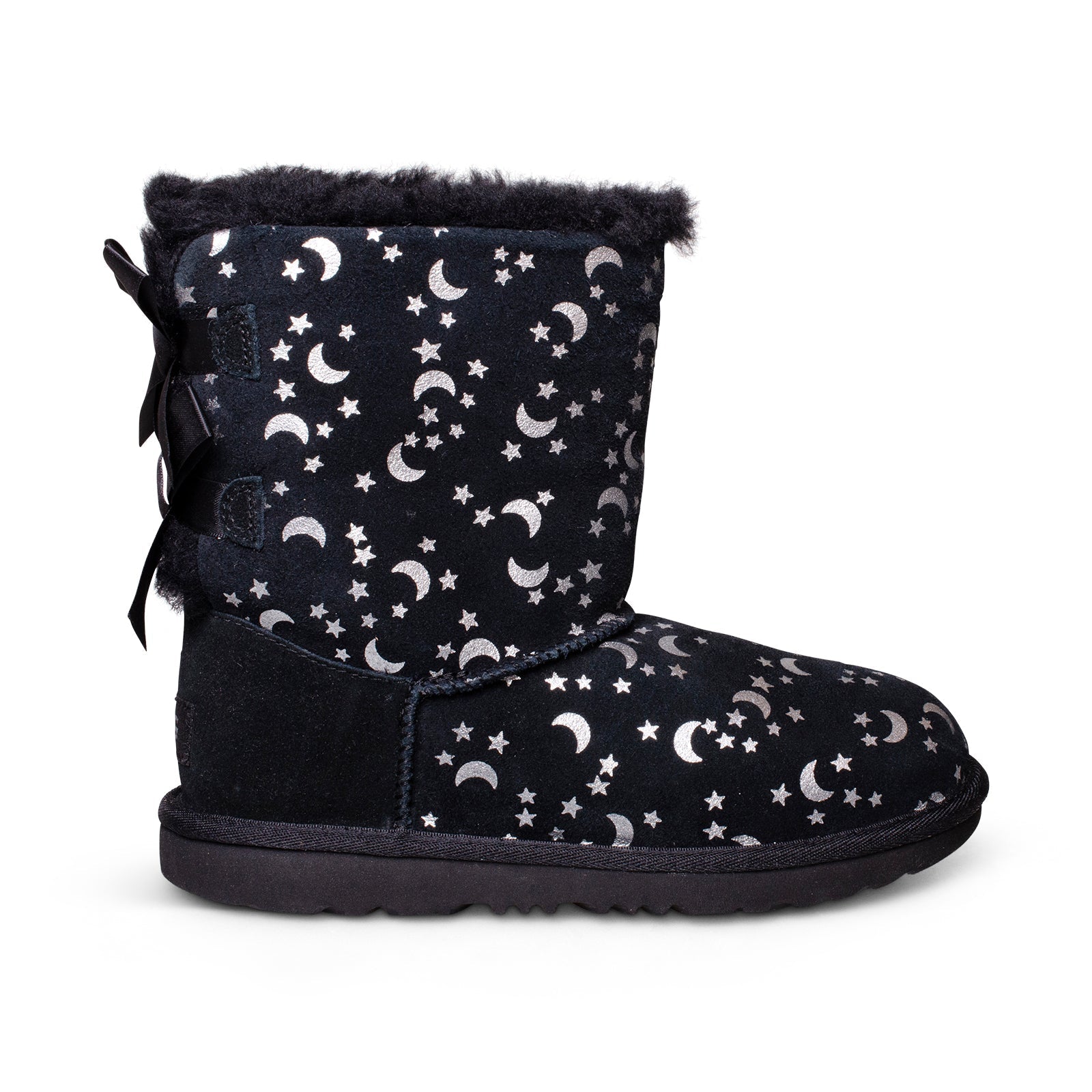 UGG Bailey Bow Moon And Stars Black Boots - Youth