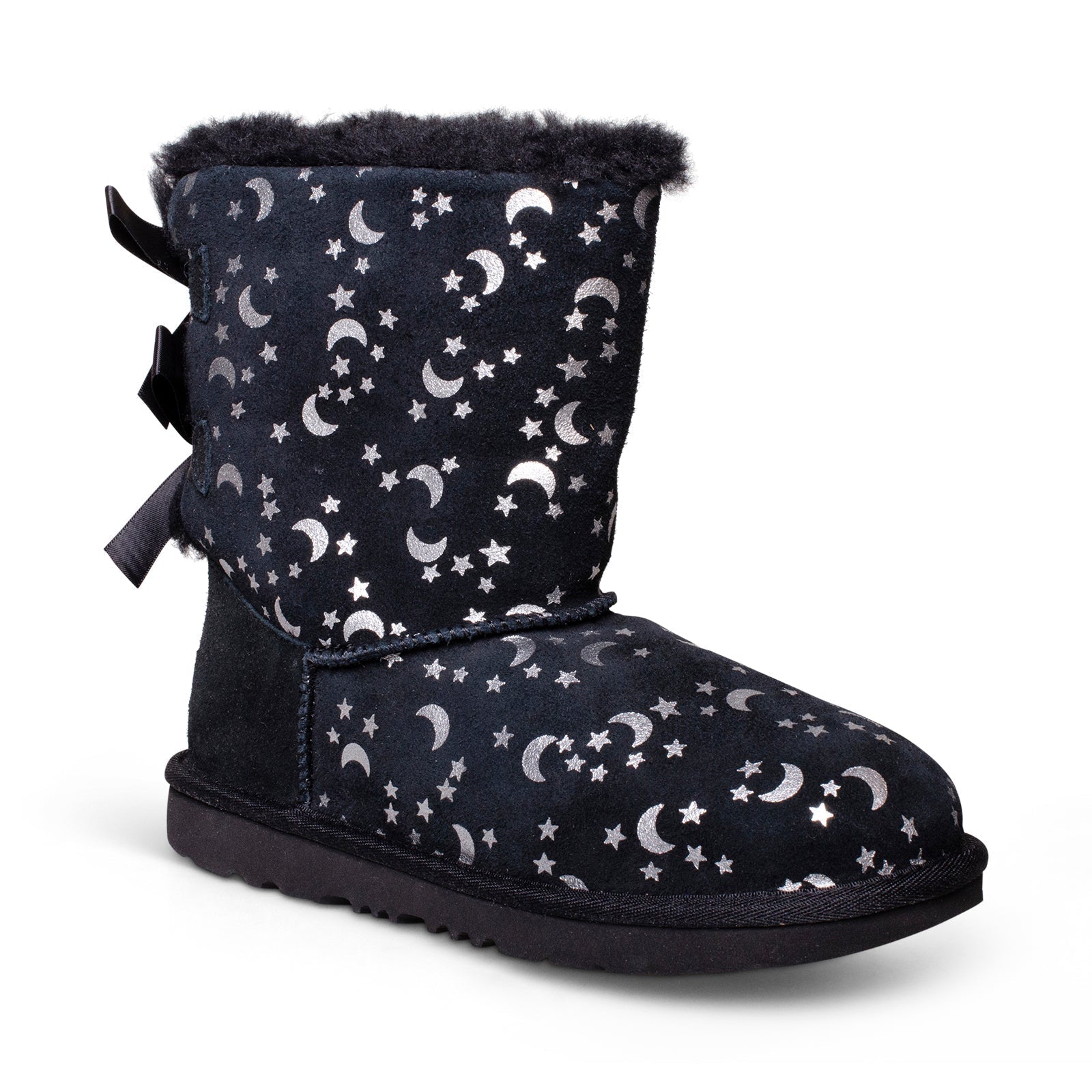 UGG Bailey Bow Moon And Stars Black Boots - Youth