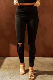 Wide Waistband Distressed Slim Fit Leggings