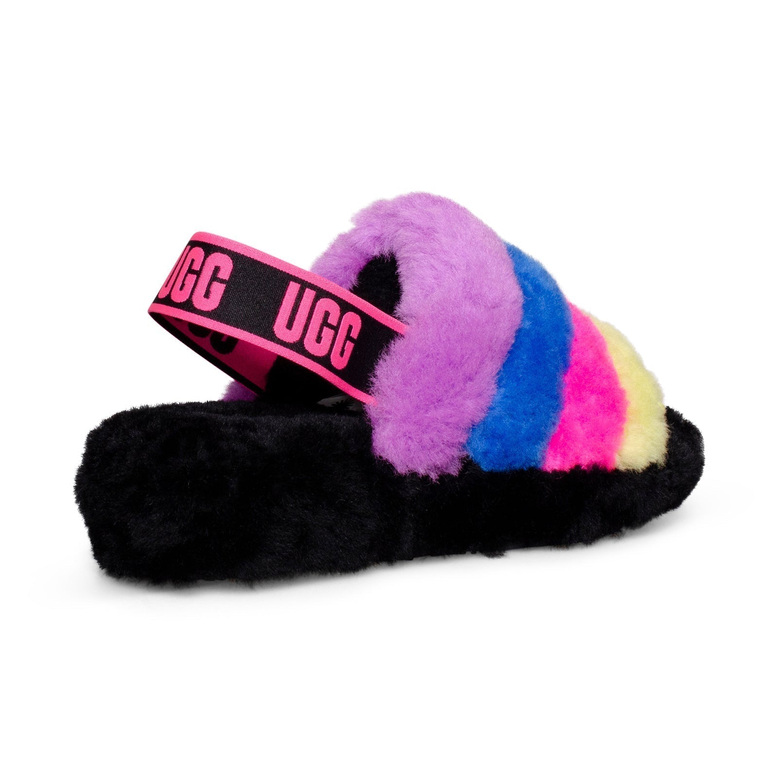 UGG Fluff Yeah Slide Black Tuffy Pink Multi Slippers - Women's