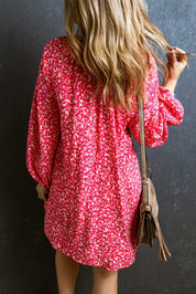 V-Neck Floral Print Long Sleeve Mini Dress