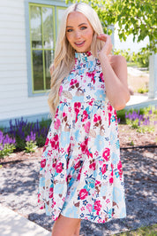 Floral Mock Neck Sleeveless Tiered Dress