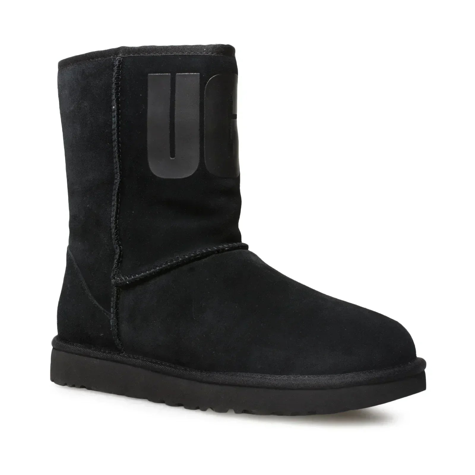 UGG Classic Short UGG Rubber Logo Black Boots - Women's