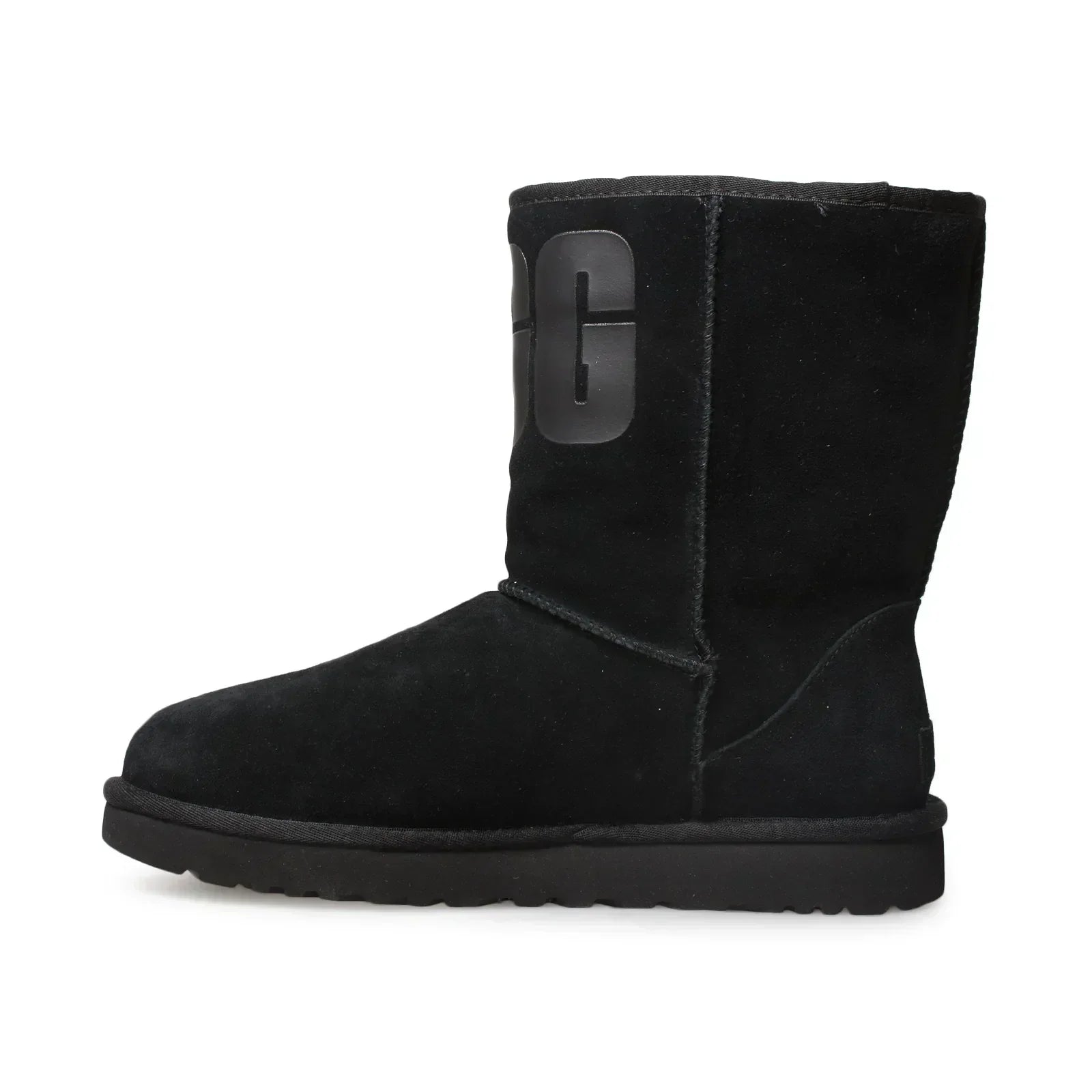 UGG Classic Short UGG Rubber Logo Black Boots - Women's