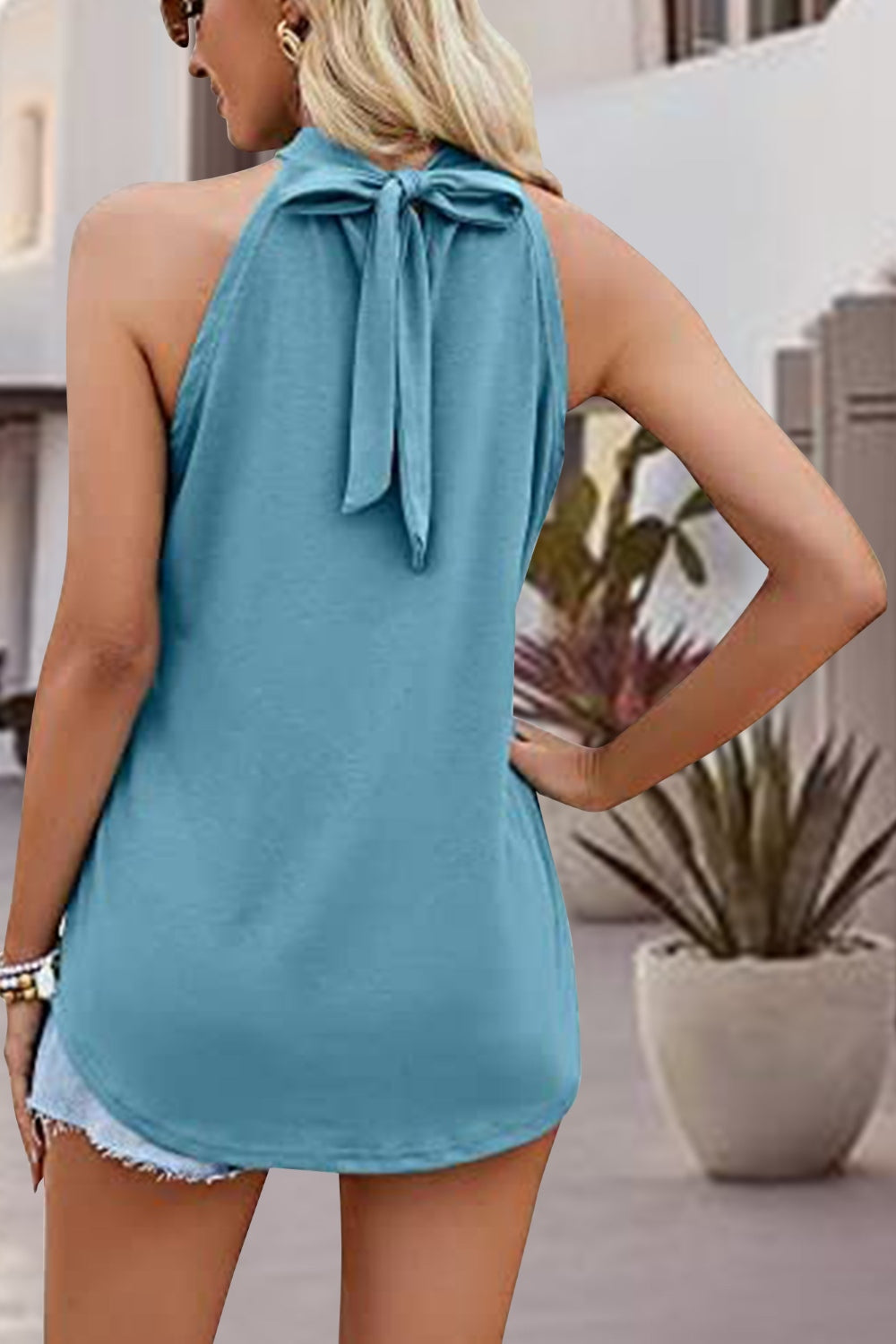 Tied Cutout Grecian Neck Tank