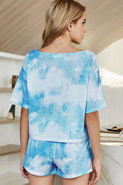 Shiny Tie-Dye Boat Neck Top and Shorts Lounge Set