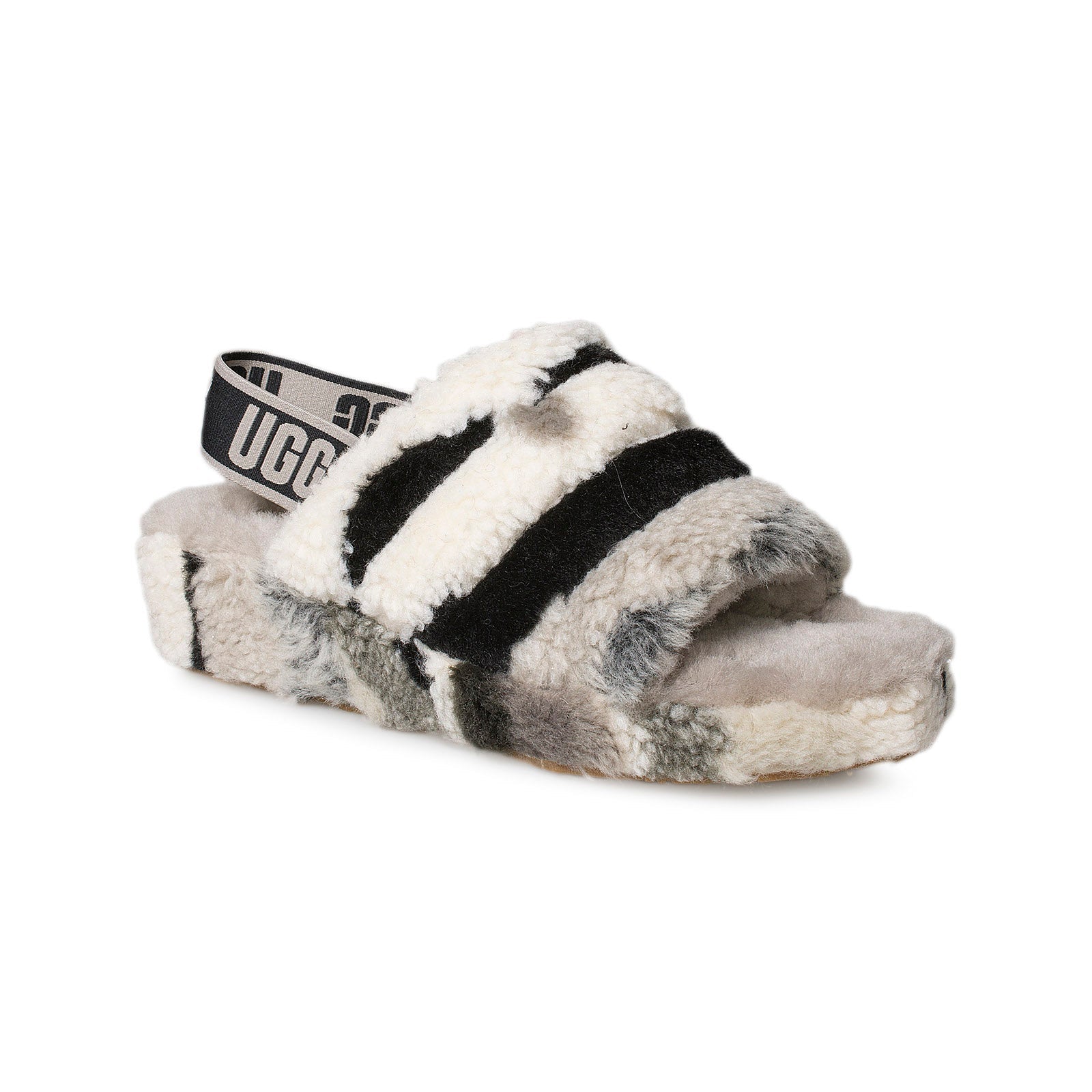 UGG Fluff Yeah Slide Cali Collage Black Grey Slippers - Women's