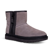 UGG Classic Mini Zipper Tape Logo Charcoal Black Boots - Women's