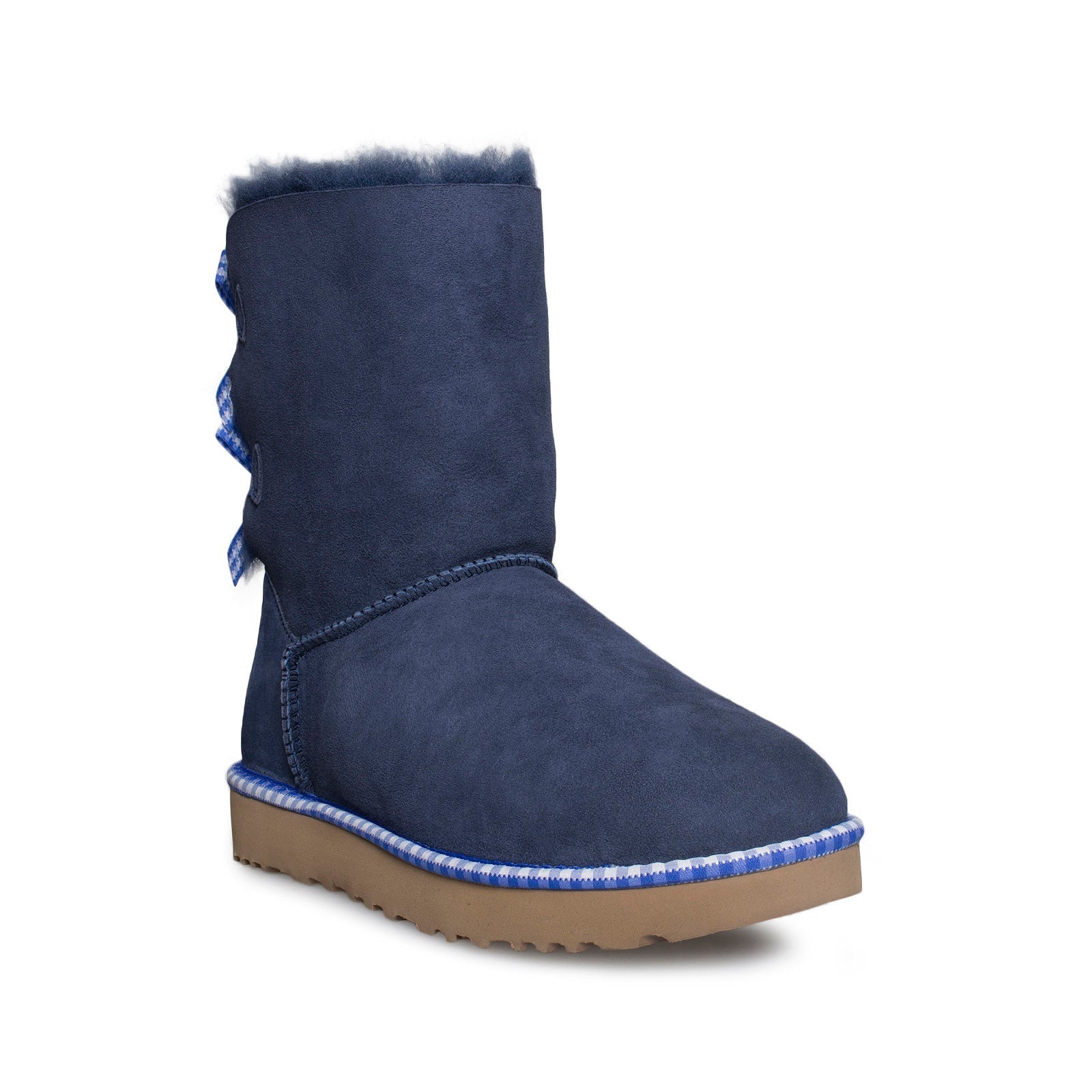 UGG Bailey Bow Gingham Navy Boots - Women's