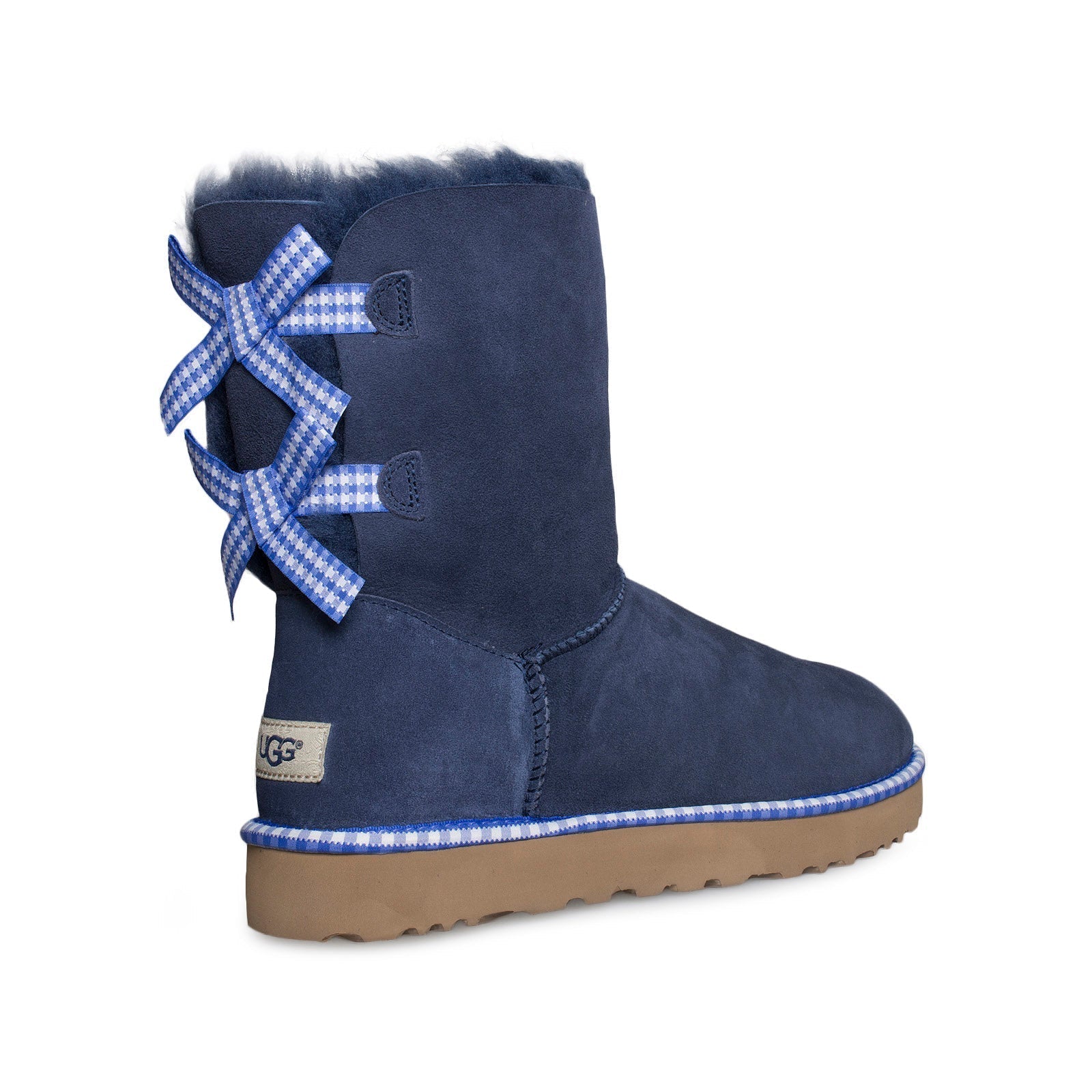 UGG Bailey Bow Gingham Navy Boots - Women's