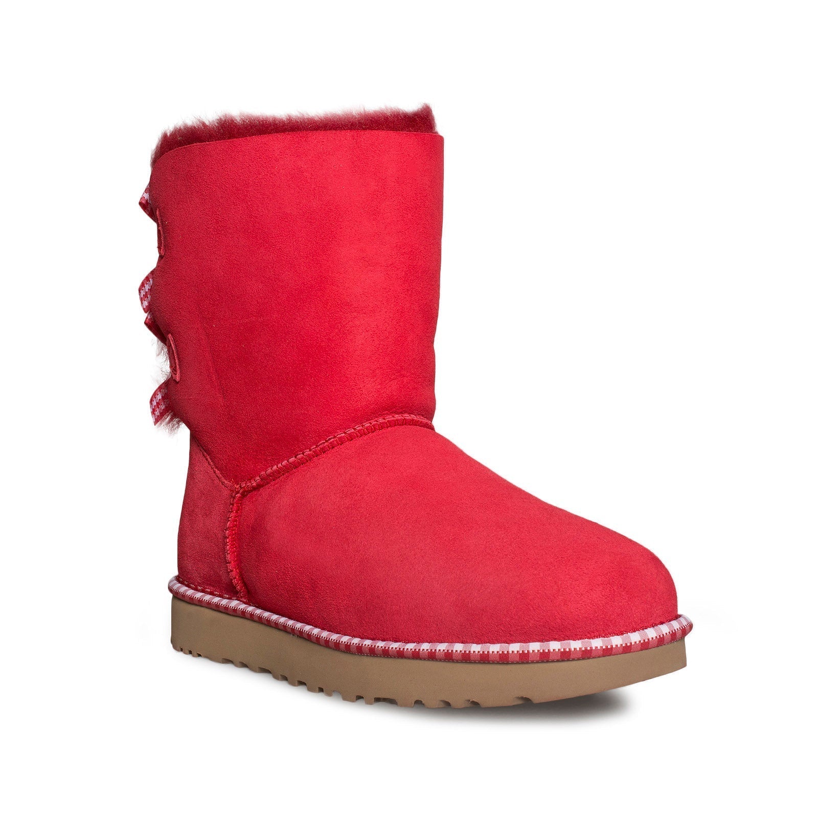 UGG Bailey Bow Gingham Ribbon Red Boots - Women's