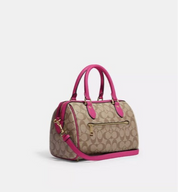 Coach Rowan Medium Satchel Bag In Signature Canvas & Leather Gold/Khaki/Cerise