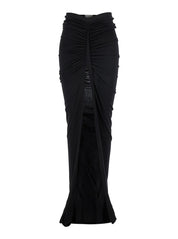 'Edfu' Black Long Skirt With Drapes And Front Slit In Tech Fabric Woman