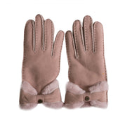 UGG Sheepskin Turned Bow Pink Crystal Gloves - Women's