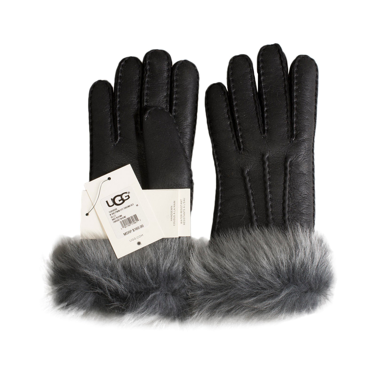 UGG Sheepskin Lined 3 Point Toscana Leather Black Gloves - Women's