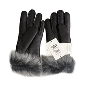 UGG Sheepskin Lined 3 Point Toscana Leather Black Gloves - Women's