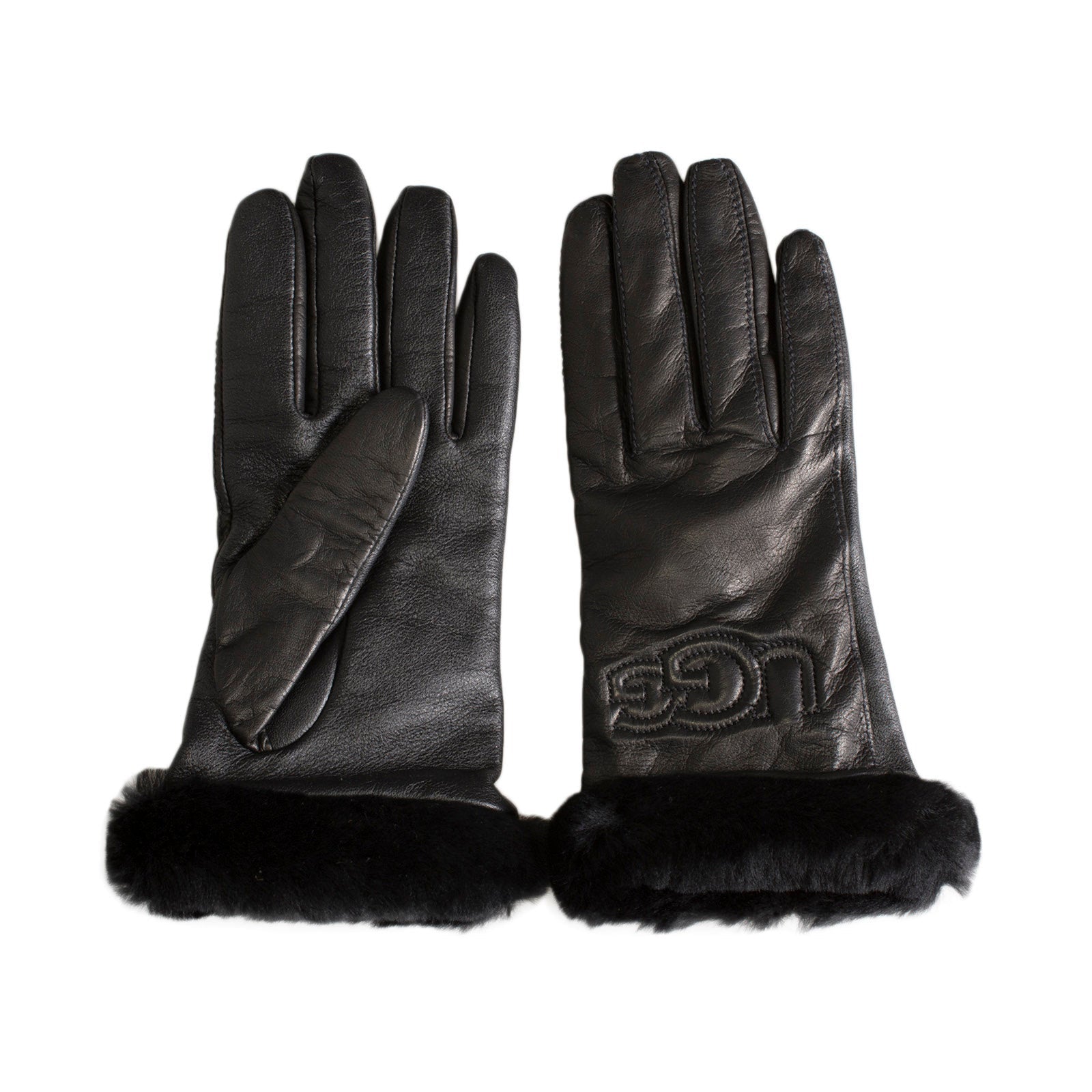 UGG Classic Leather Logo Black Gloves - Women's