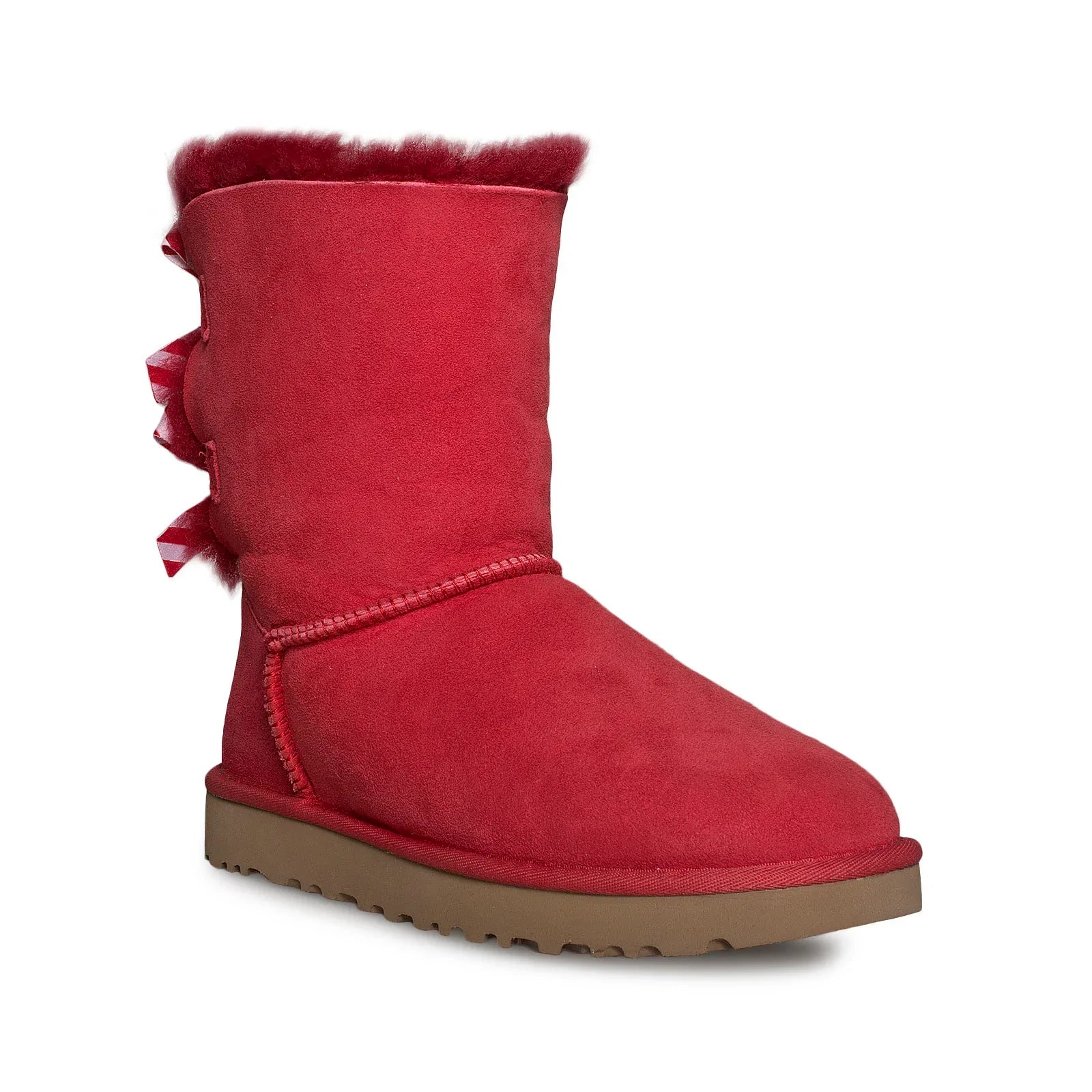 UGG Bailey Bow II Diagonal Stripes Poppy Red Boots - Women's