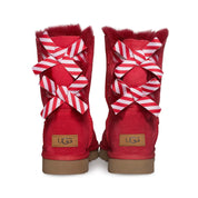 UGG Bailey Bow II Diagonal Stripes Poppy Red Boots - Women's