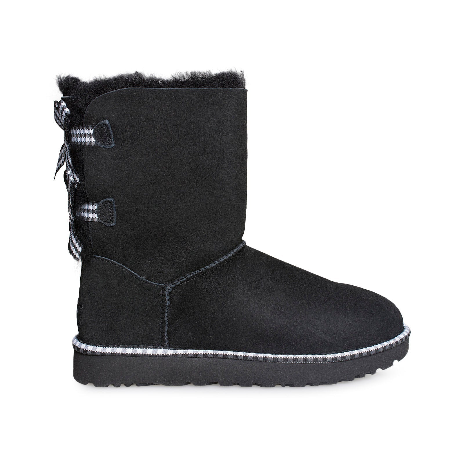 UGG Bailey Bow Gingham Black Boots - Women's