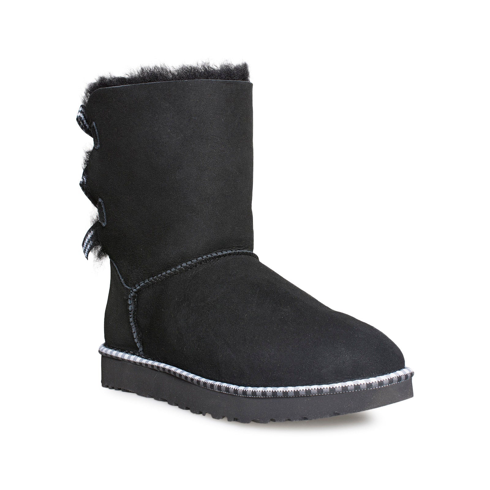 UGG Bailey Bow Gingham Black Boots - Women's