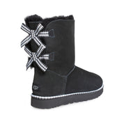 UGG Bailey Bow Gingham Black Boots - Women's