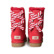 UGG Bailey Bow Diagonal Stripes Poppy Red Boots - Women's