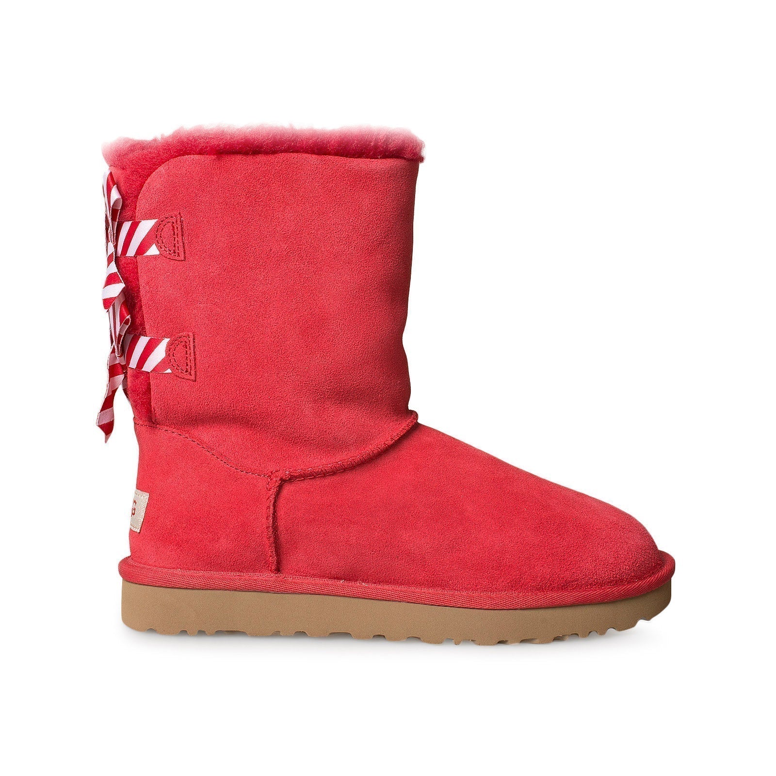 UGG Bailey Bow Diagonal Stripes Poppy Red Boots - Women's