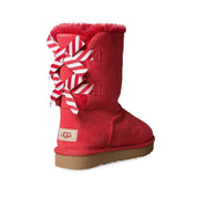 UGG Bailey Bow Diagonal Stripes Poppy Red Boots - Women's