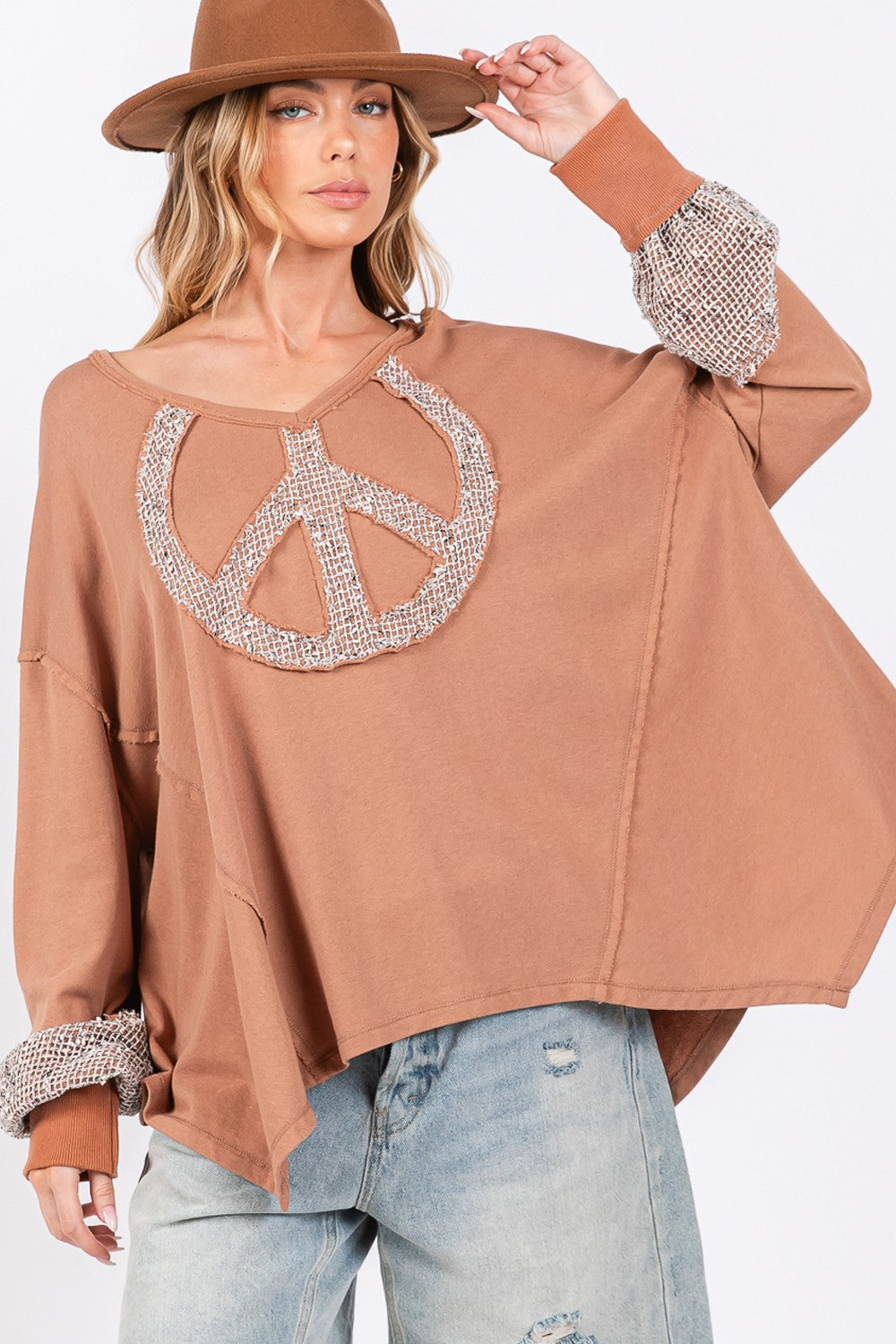 SAGE + FIG Peace Sign Mineral Wash Terry Top