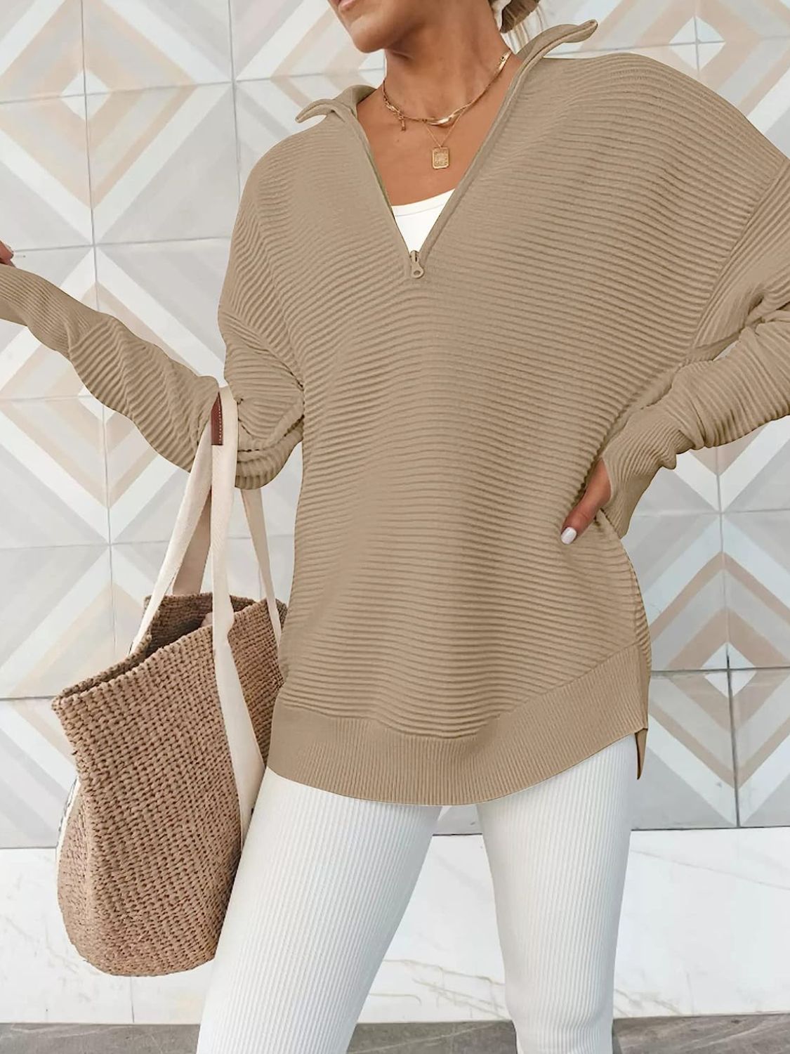 Half Zip Long Sleeve Knit Top