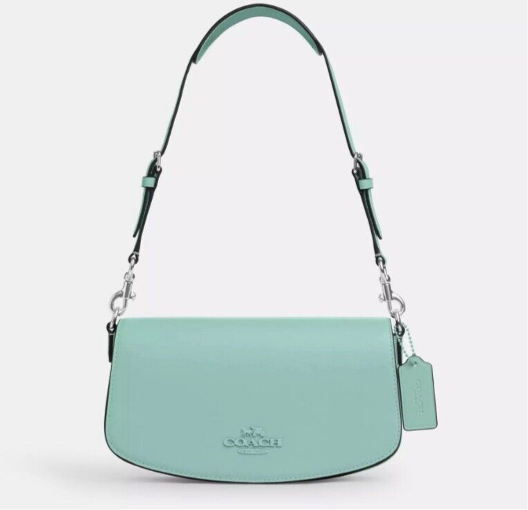 Coach Leather Medium Andrea Clutch/Shoulder Bag In Faded Blue