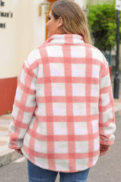 Plus Size Plaid Half Snap Long Sleeve Sweatshirt