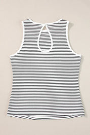 Cutout Striped Round Neck Tank